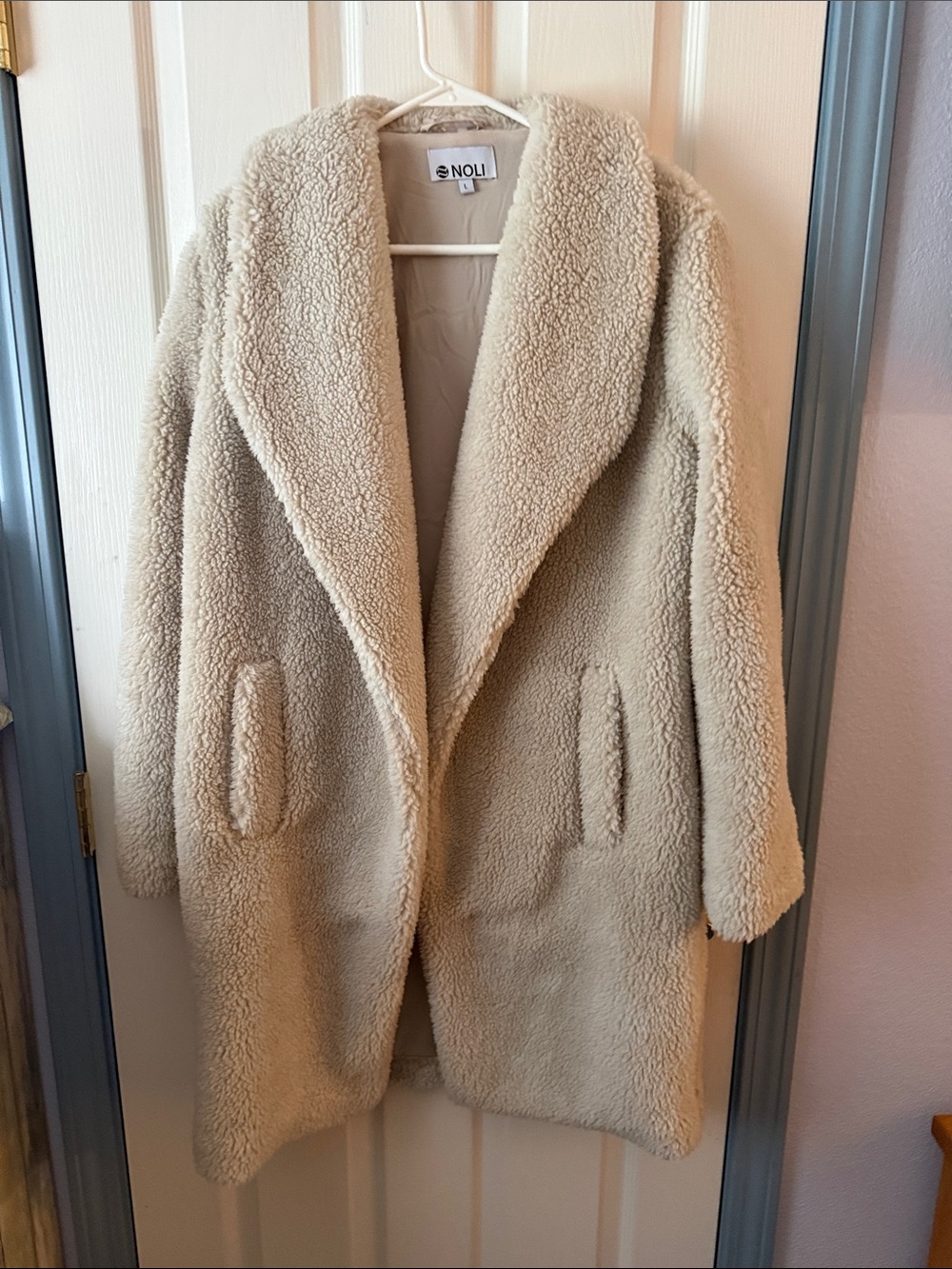 Noli Plush Cream Teddy Jacket with Shawl Collar